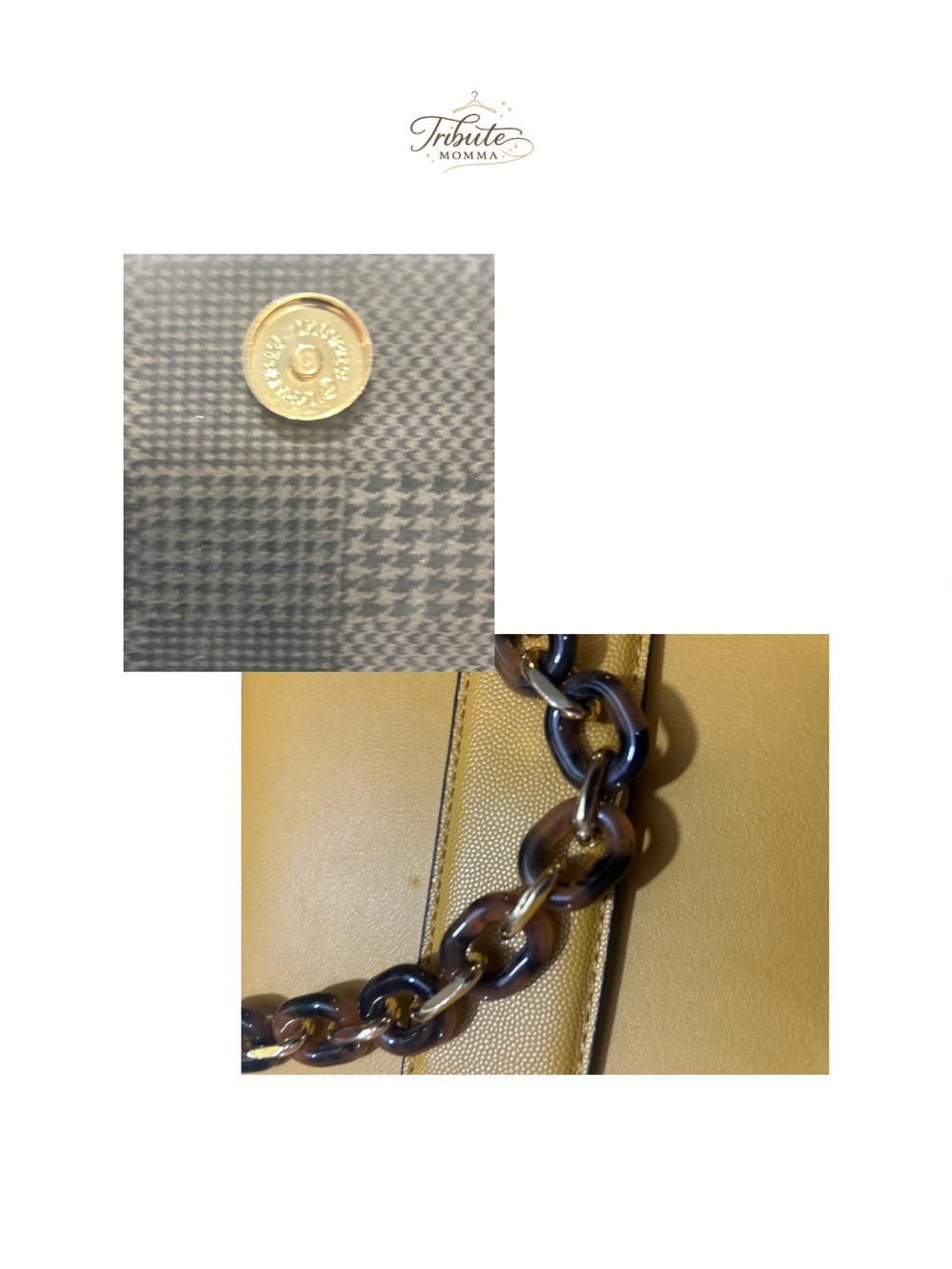 Cleo Mustard Top Handle Bag w/ Tortoiseshell Chain Accent Structured Satchel - Picture 3 of 5